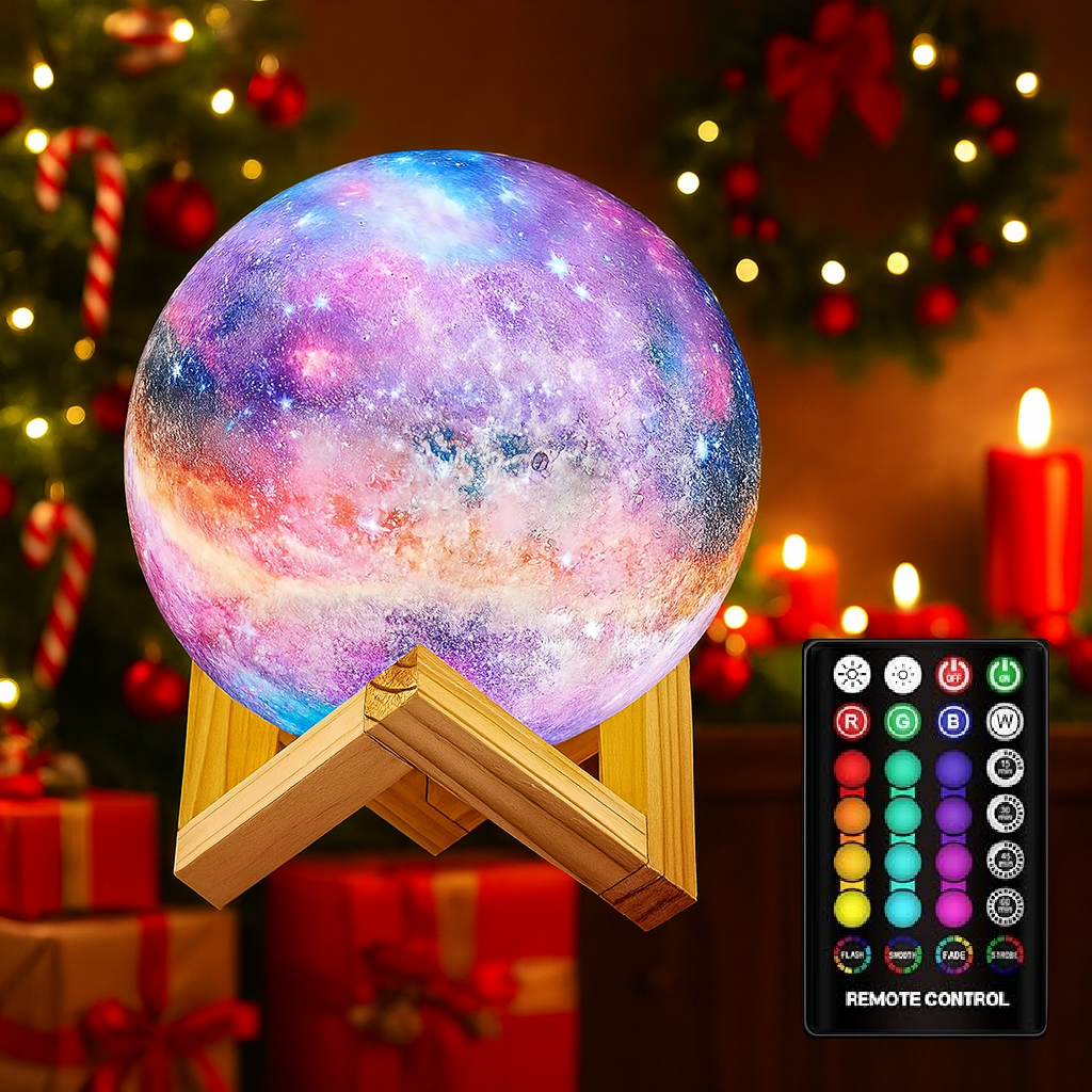 MagicGlow | 16-Color Enchanted Christmas Moon Lamp (12.2cm) with Stand