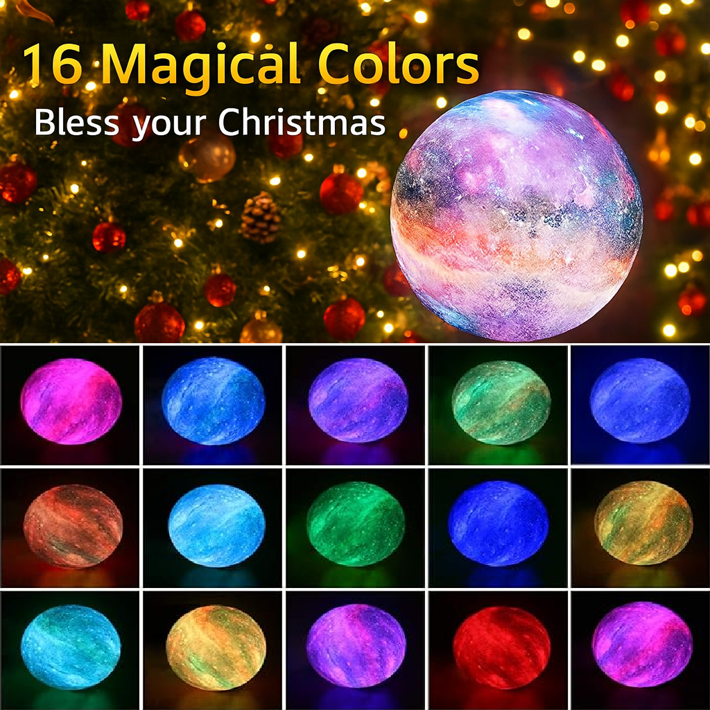 MagicGlow | 16-Color Enchanted Christmas Moon Lamp (12.2cm) with Stand