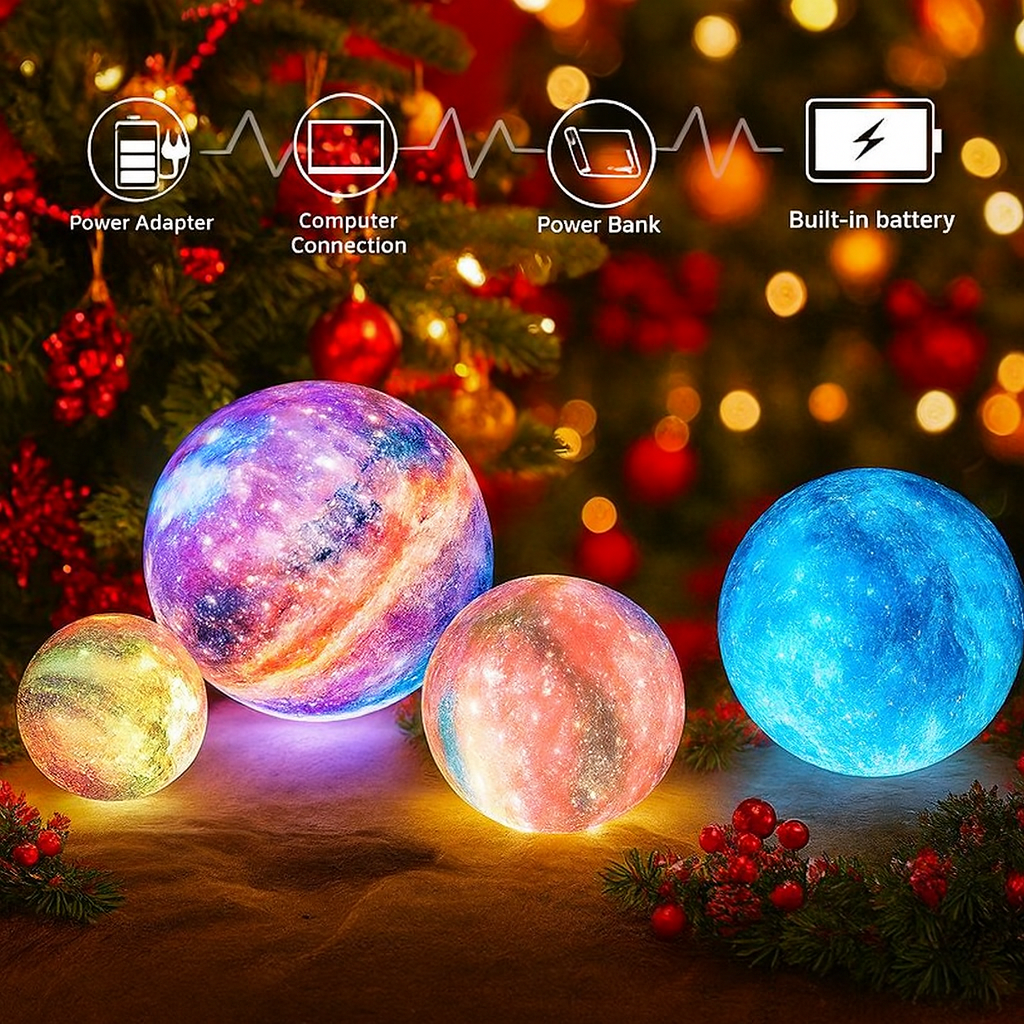 MagicGlow | 16-Color Enchanted Christmas Moon Lamp (12.2cm) with Stand