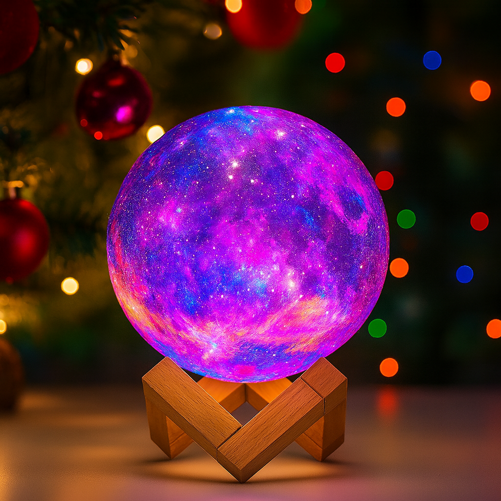 MagicGlow | 16-Color Enchanted Christmas Moon Lamp (12.2cm) with Stand