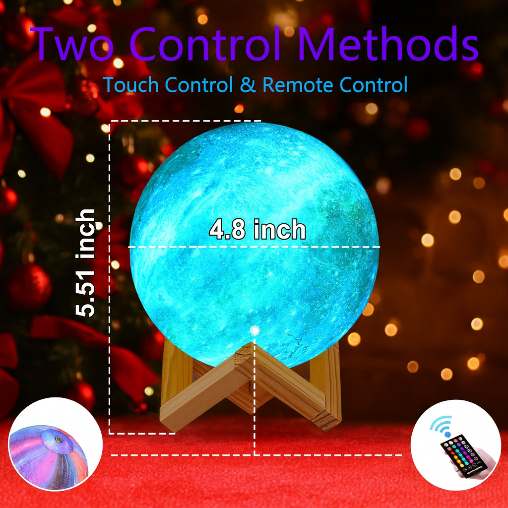 MagicGlow | 16-Color Enchanted Christmas Moon Lamp (12.2cm) with Stand